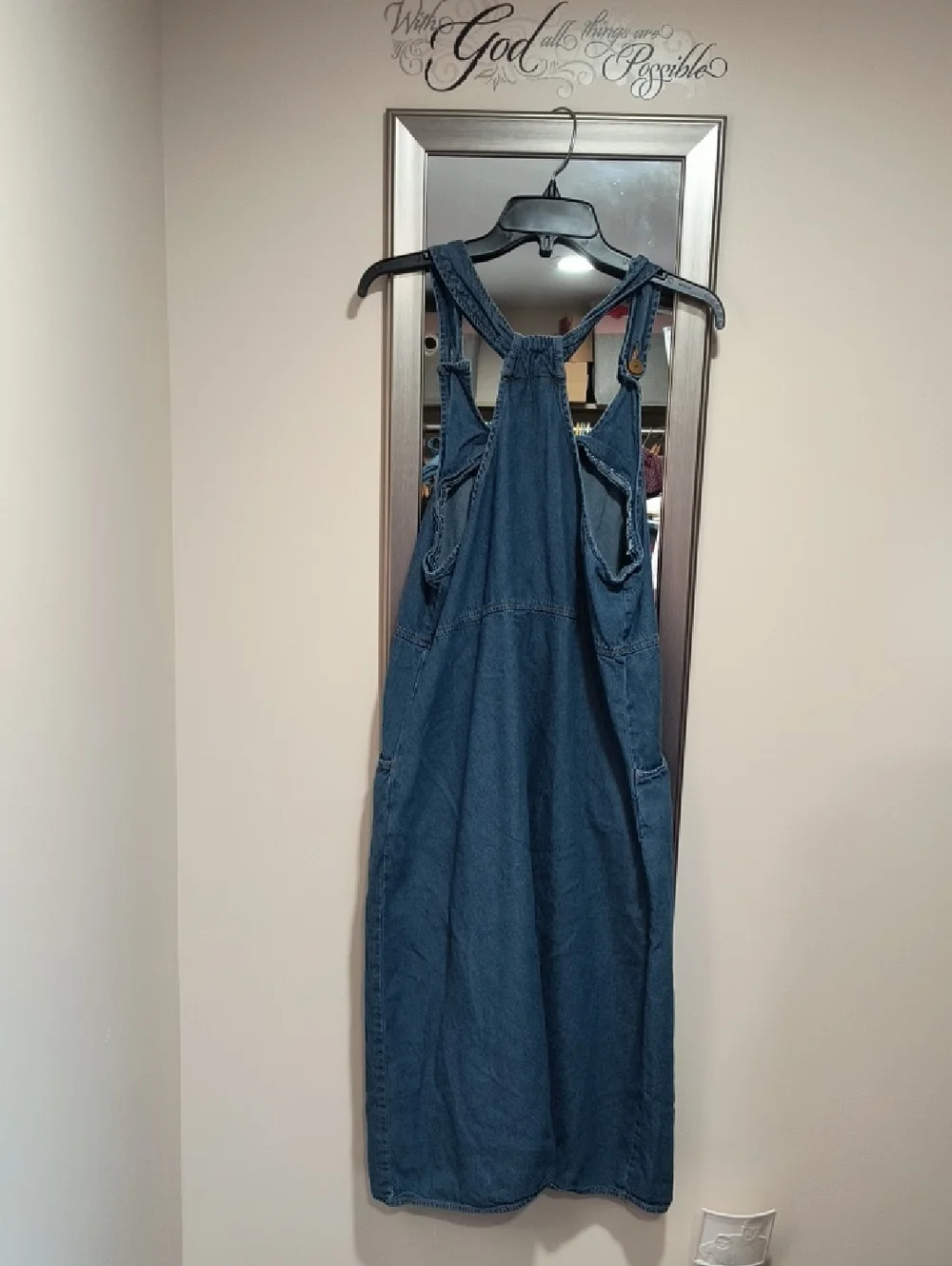 The Vermont Country Store Denim Pinafore Dress in Medium Blue - Picture 2 of 5